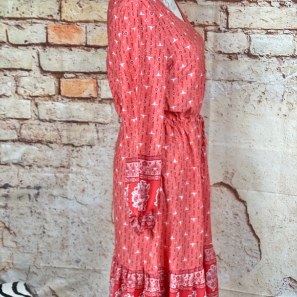 ❌NWT Hippie Indie Bohemian Red Rose Blouson Dress - Picture 13 of 14